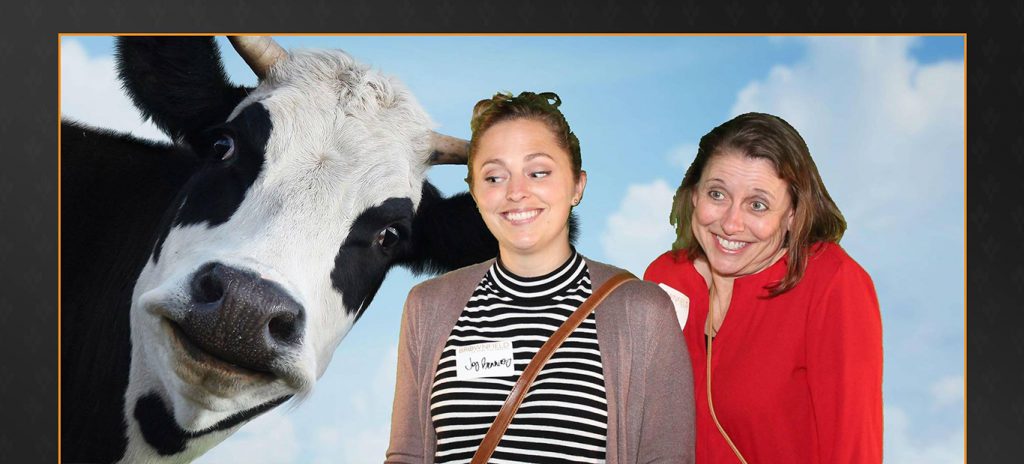 women edited on picture with cow
