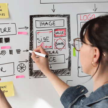 woman writing on whiteboard
