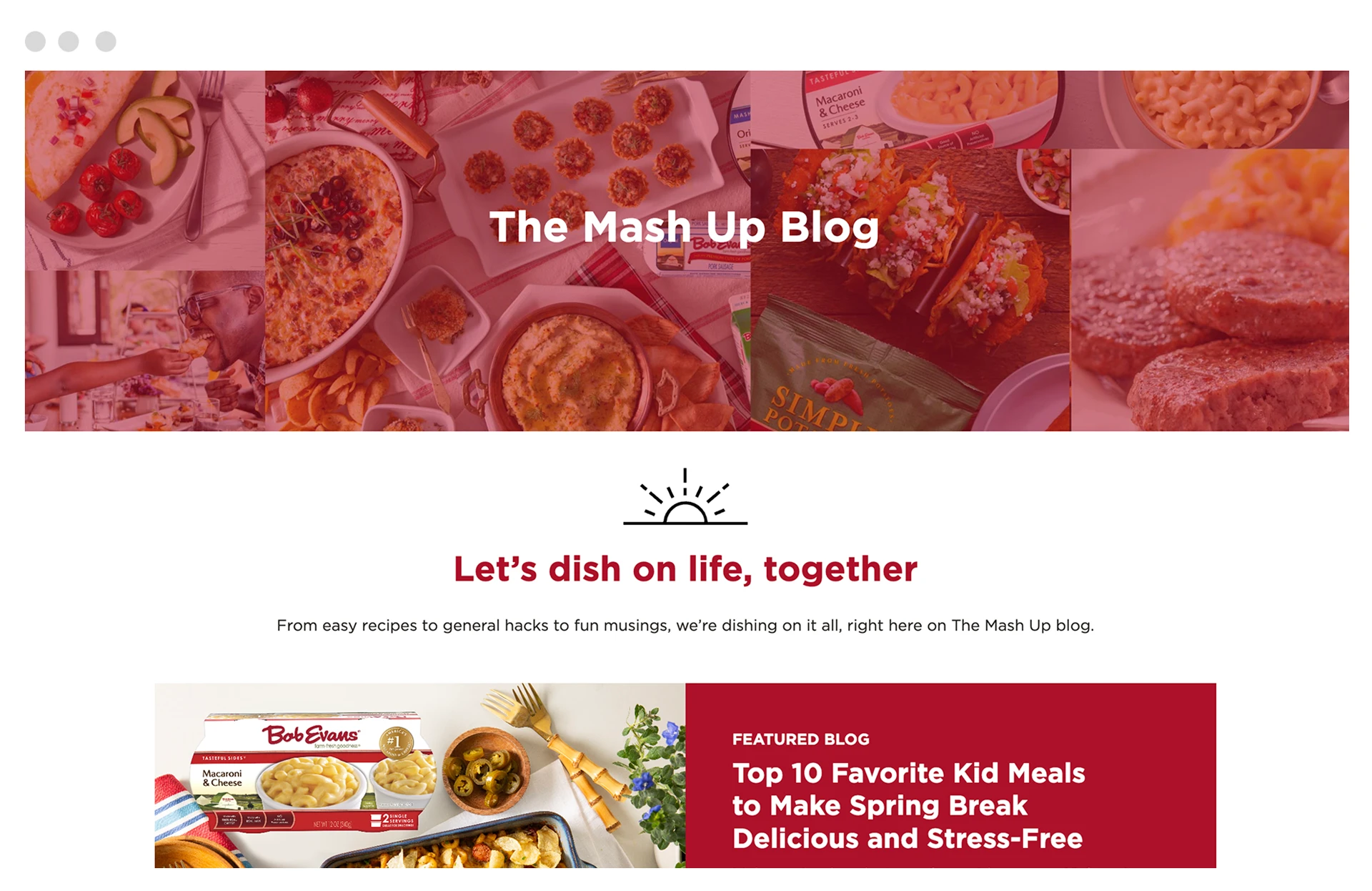 Browser window showing the Bob Evans Farms Mash Up Blog webpage